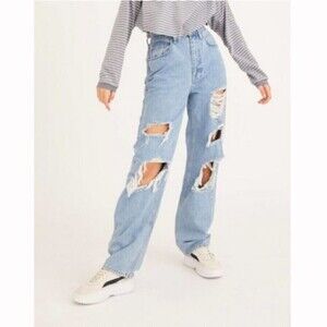 BDG High-Waisted Baggy Jean Destroyed Light Wash Women's Size 25